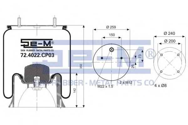Кожух пневматической рессоры SEM LASTIK 72.4022.CP03