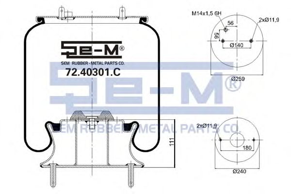 Кожух пневматической рессоры SEM LASTIK 72.40301.C