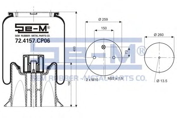 Кожух пневматической рессоры SEM LASTIK 72.4157.CP06