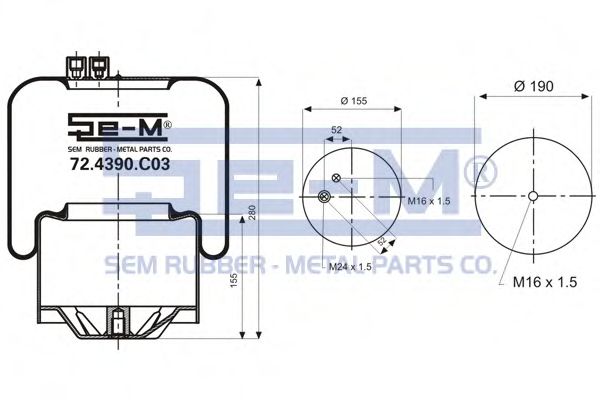 Кожух пневматической рессоры SEM LASTIK 72.4390.C03