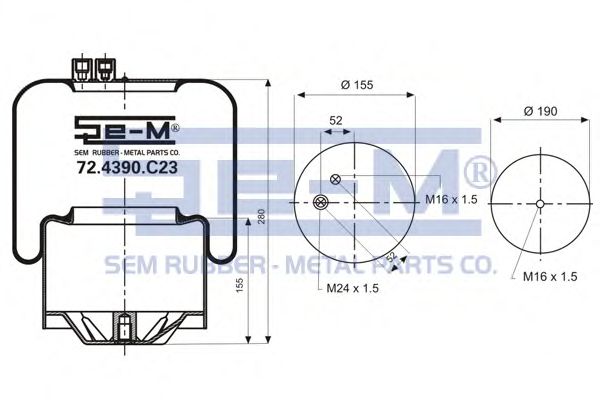 Кожух пневматической рессоры SEM LASTIK 72.4390.C23