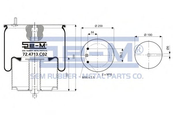 Кожух пневматической рессоры SEM LASTIK 72.4713.C02