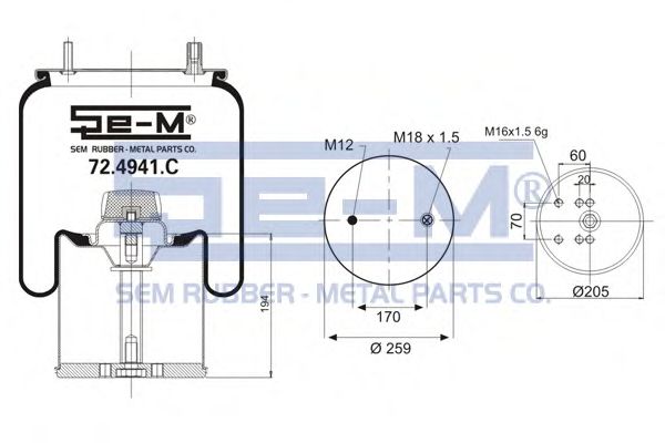 Кожух пневматической рессоры SEM LASTIK 72.4941.C