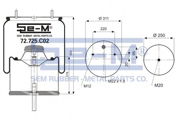 Кожух пневматической рессоры SEM LASTIK 72.725.C02