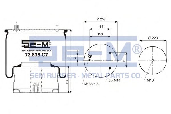 Кожух пневматической рессоры SEM LASTIK 72.836.C7