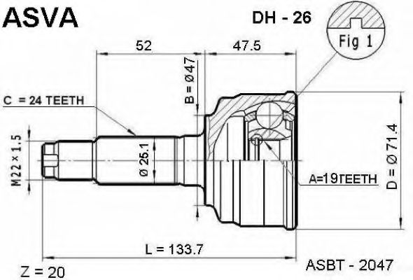 Шарнирный комплект, приводной вал ASVA DH-26