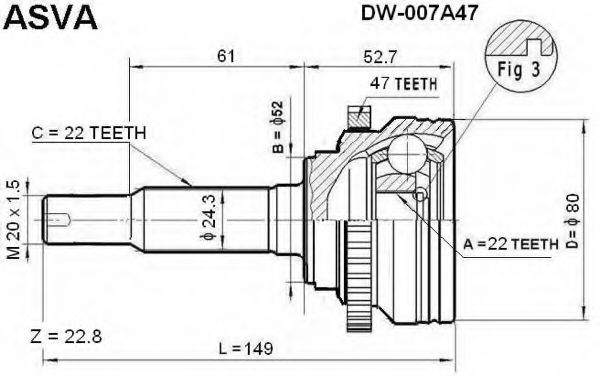 Шарнирный комплект, приводной вал ASVA DW-007A47