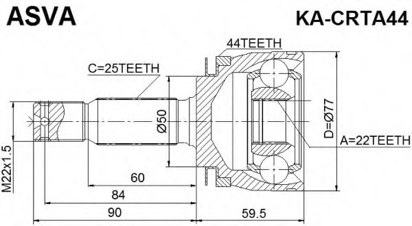 Шарнирный комплект, приводной вал ASVA KA-CRTA44