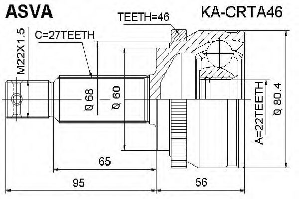Шарнирный комплект, приводной вал ASVA KA-CRTA46