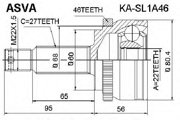 Шарнирный комплект, приводной вал ASVA KA-SL1A46