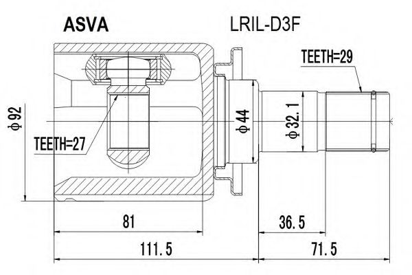 Шарнирный комплект, приводной вал ASVA LRIL-D3F