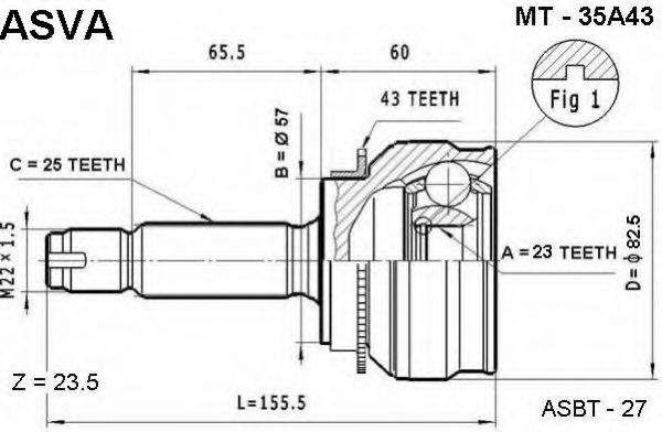 Шарнирный комплект, приводной вал ASVA MT-35A43