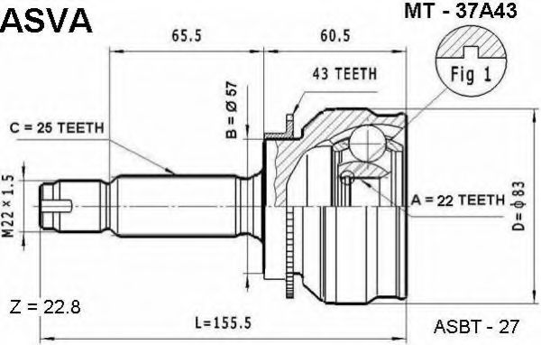 Шарнирный комплект, приводной вал ASVA MT-37A43