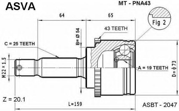 Шарнирный комплект, приводной вал ASVA MT-PNA43