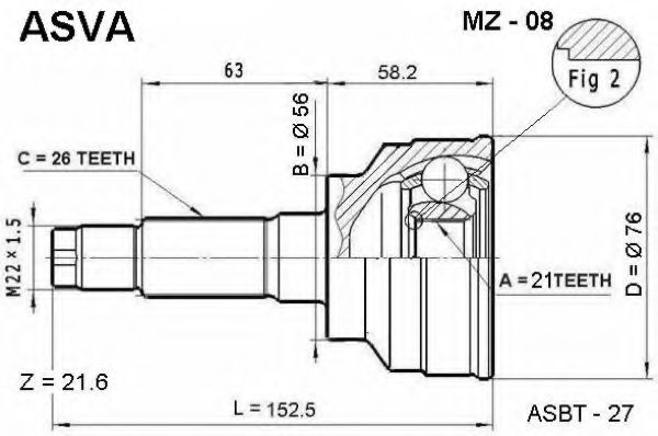 Шарнирный комплект, приводной вал ASVA MZ-08