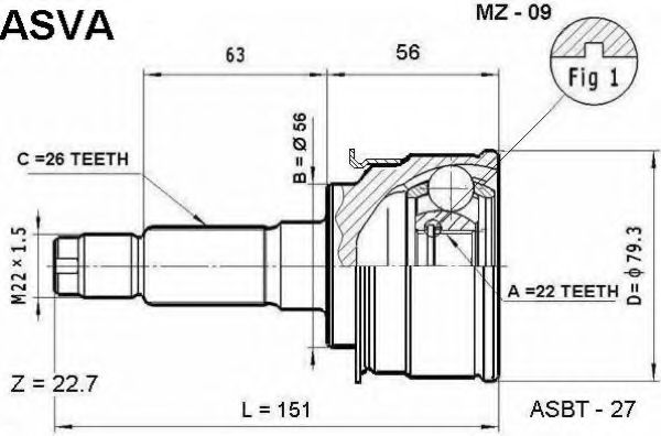 Шарнирный комплект, приводной вал ASVA MZ-09