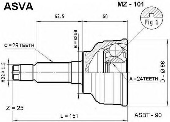 Шарнирный комплект, приводной вал ASVA MZ-101