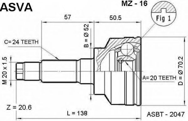 Шарнирный комплект, приводной вал ASVA MZ-16