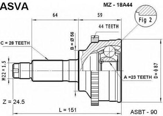 Шарнирный комплект, приводной вал ASVA MZ-18A44