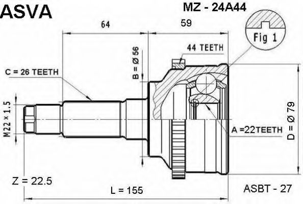 Шарнирный комплект, приводной вал ASVA MZ-24A44