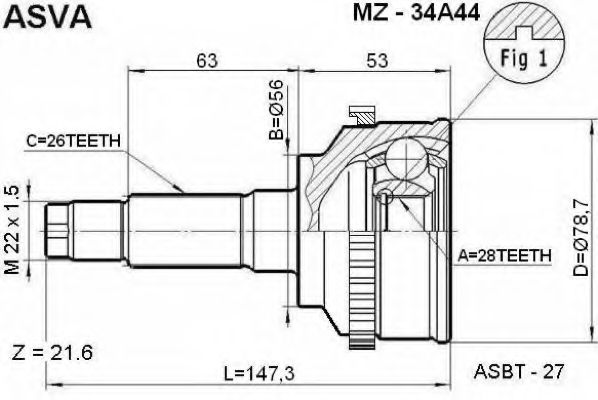 Шарнирный комплект, приводной вал ASVA MZ-34A44
