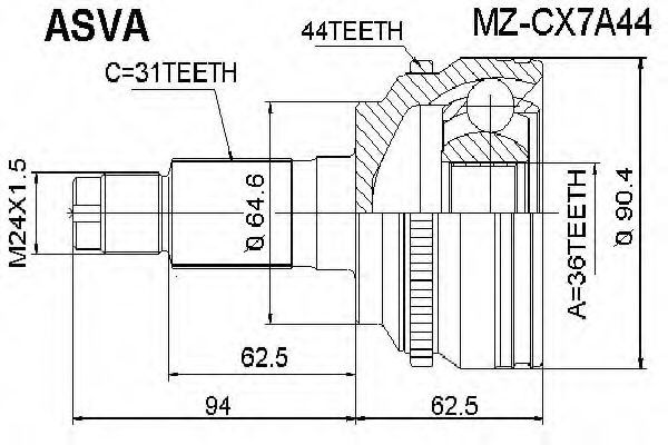 Шарнирный комплект, приводной вал ASVA MZ-CX7A44