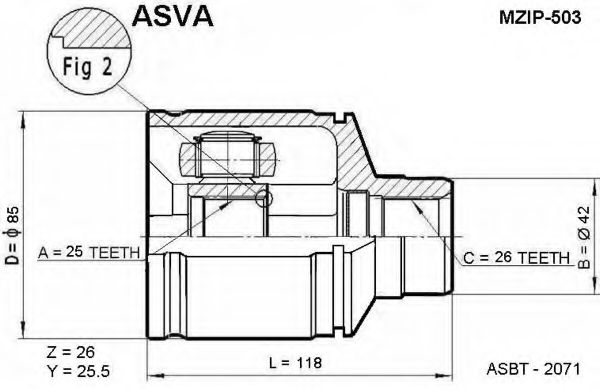 Шарнирный комплект, приводной вал ASVA MZIP-503