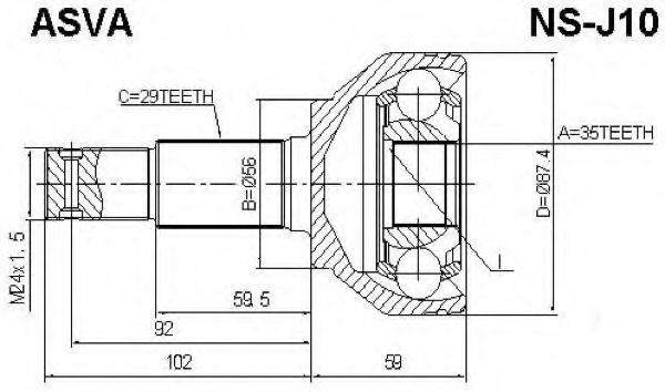 Шарнирный комплект, приводной вал ASVA NS-J10
