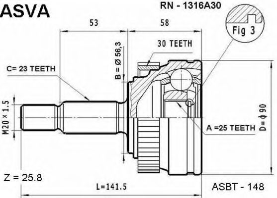 Шарнирный комплект, приводной вал ASVA RN-1316A30