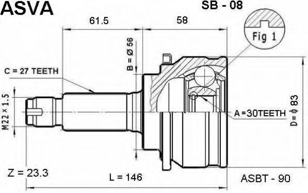 Шарнирный комплект, приводной вал ASVA SB-08