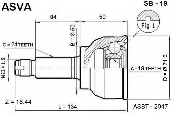 Шарнирный комплект, приводной вал ASVA SB-19