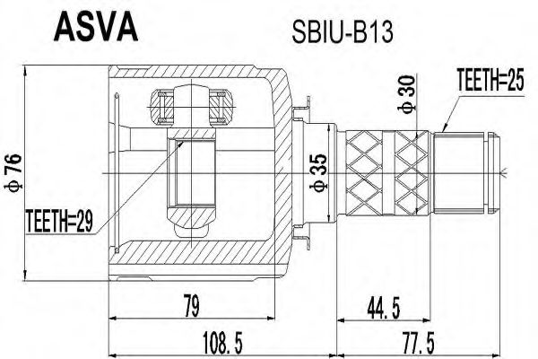 Шарнирный комплект, приводной вал ASVA SBIU-B13