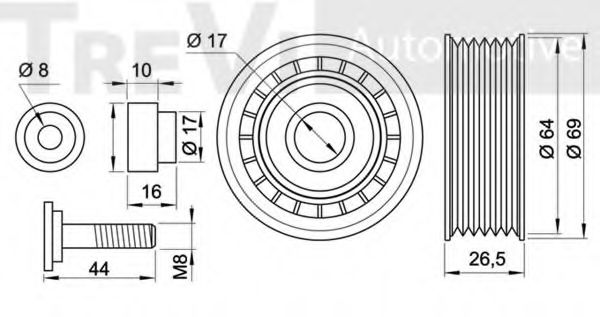Натяжной ролик, поликлиновой  ремень TREVI AUTOMOTIVE TA1972