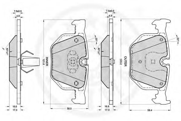Комплект тормозных колодок, дисковый тормоз OPTIMAL 23447