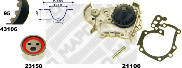 Водяной насос + комплект зубчатого ремня MAPCO 41106