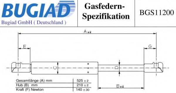 Газовая пружина, заднее стекло BUGIAD BGS11200