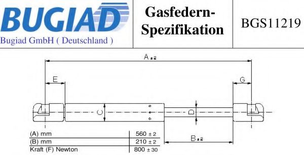 Газовая пружина, крышка багажник BUGIAD BGS11219