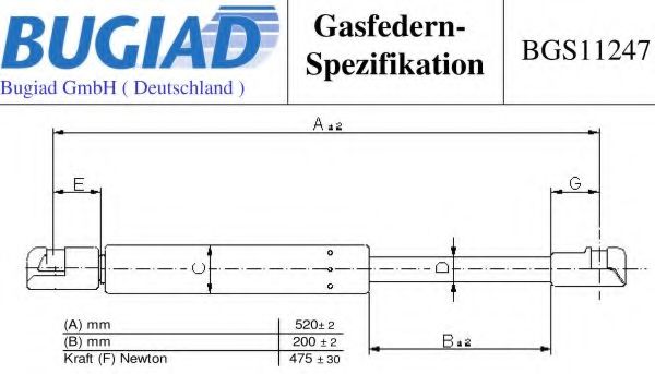 Газовая пружина, крышка багажник BUGIAD BGS11247