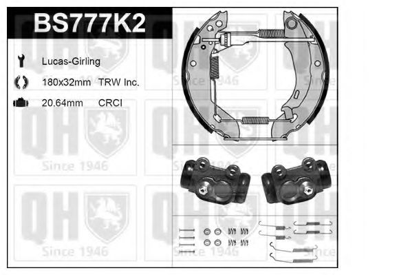 Комплект тормозов, барабанный тормозной механизм QUINTON HAZELL BS777K2