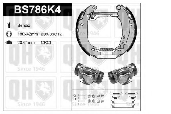 Комплект тормозов, барабанный тормозной механизм QUINTON HAZELL BS786K4