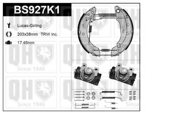 Комплект тормозов, барабанный тормозной механизм QUINTON HAZELL BS927K1