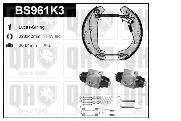 Комплект тормозов, барабанный тормозной механизм QUINTON HAZELL BS961K3