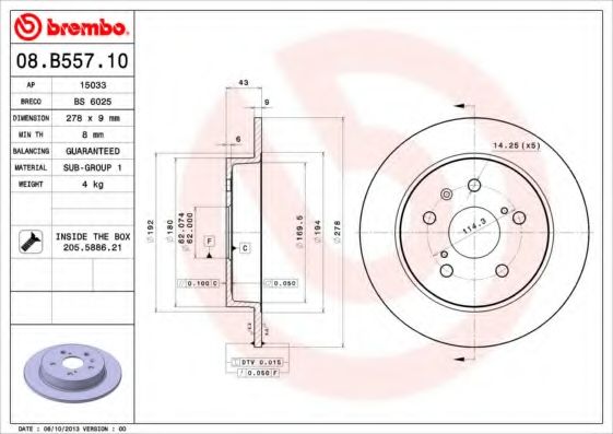 Тормозной диск BREMBO 08.B557.10