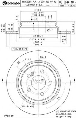 Тормозной диск BREMBO 08.B844.11