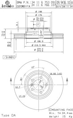 Тормозной диск BREMBO 09.9436.10