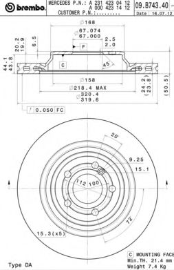 Тормозной диск BREMBO 09.B743.41