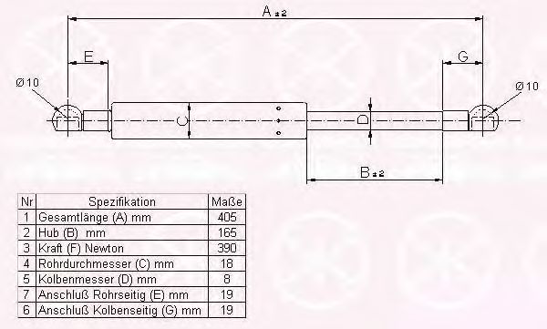 Газовая пружина, крышка багажник KLOKKERHOLM 00137100