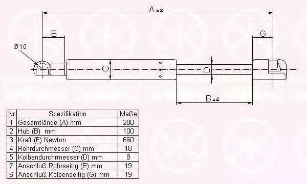Газовая пружина, крышка багажник KLOKKERHOLM 00177105