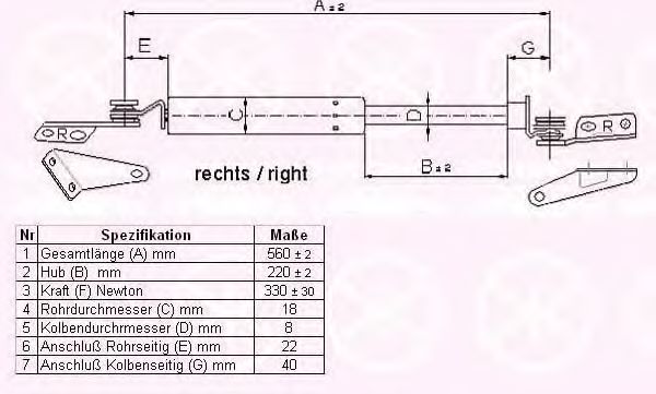 Газовая пружина, крышка багажник KLOKKERHOLM 16287102