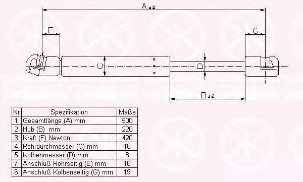 Газовая пружина, крышка багажник KLOKKERHOLM 00187120